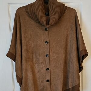 Fate Poncho Sweater Size medium Faux Suede Brown Cowl Neck.